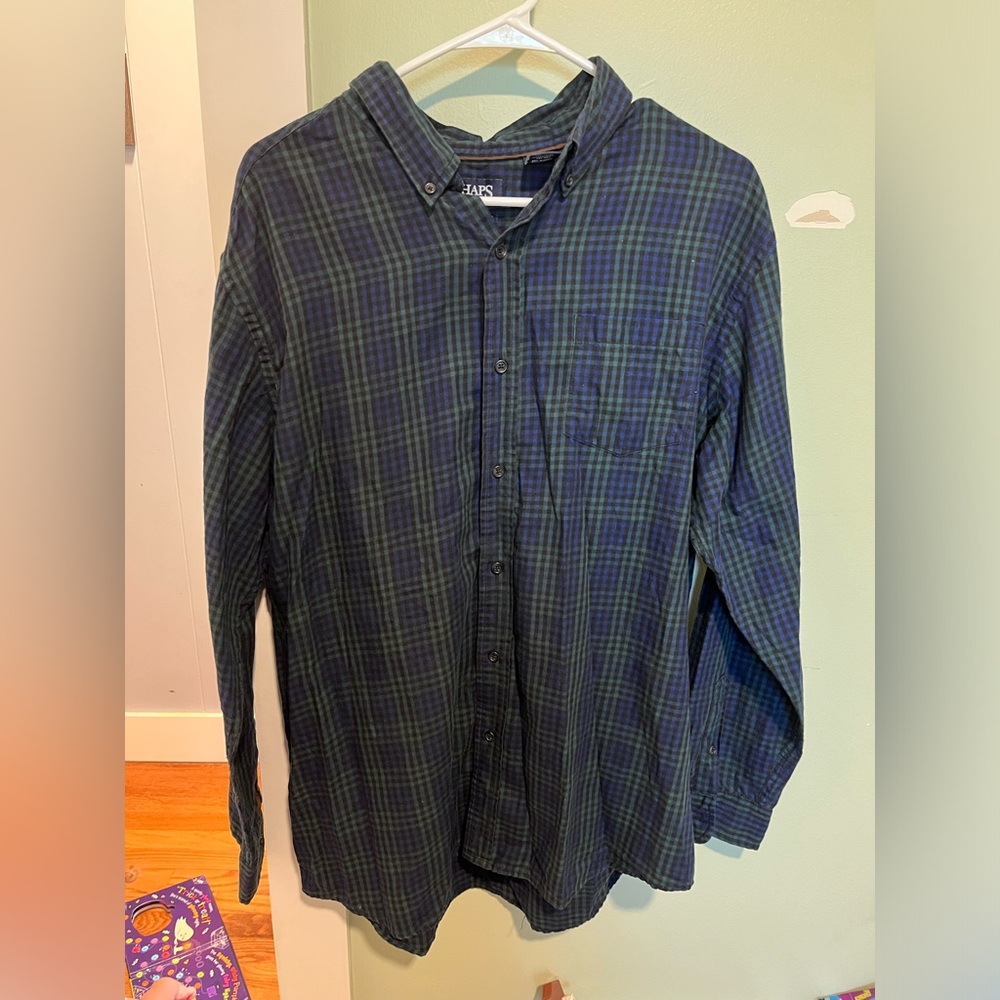 Chaps Men's Navy and Forest Checkered Shirt
